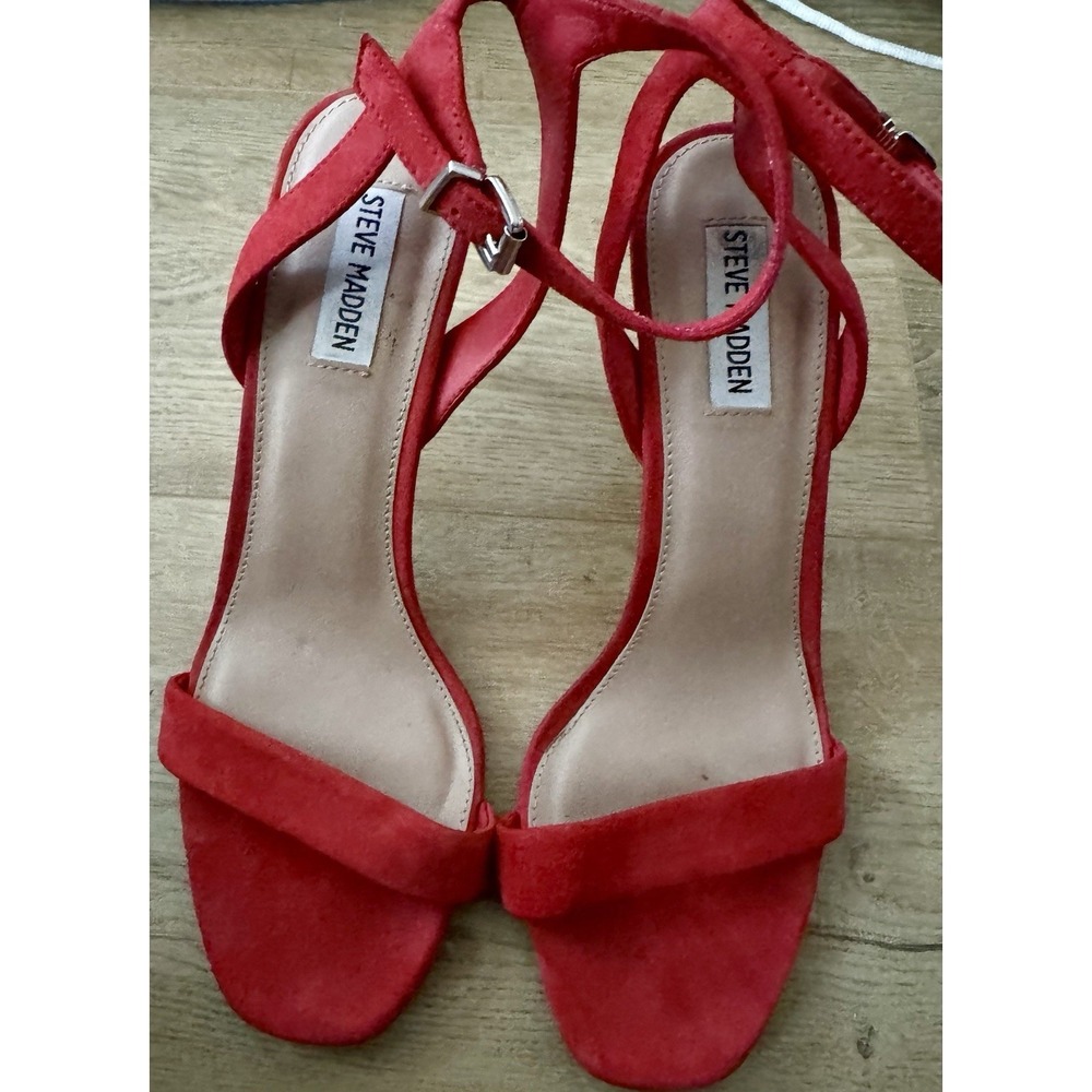 Steve Madden Faith Red Leather Suede Ankle Strap Heels Sandals‎ Women's 9.5M
